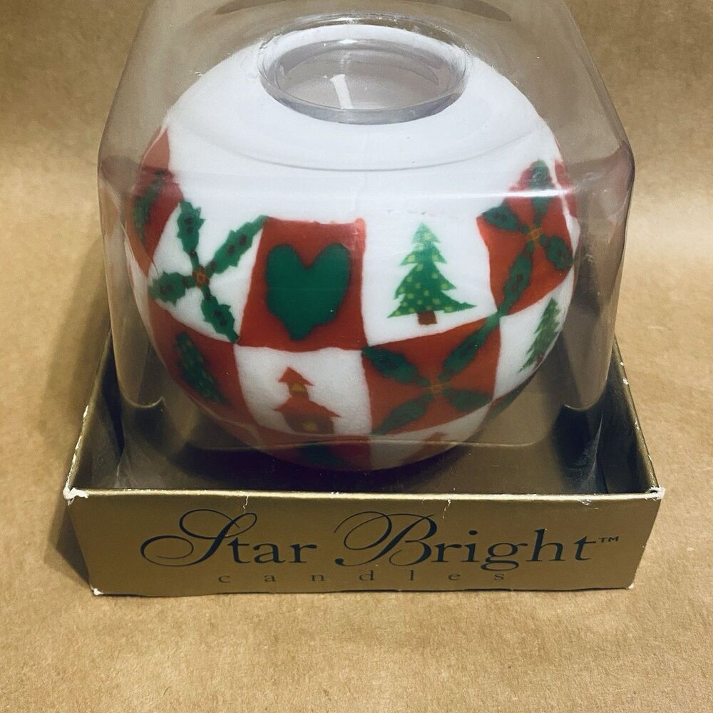 Star Bright Refillable Christmas Glow Candle Votive Holder Tree Folk Art NIB Vtg